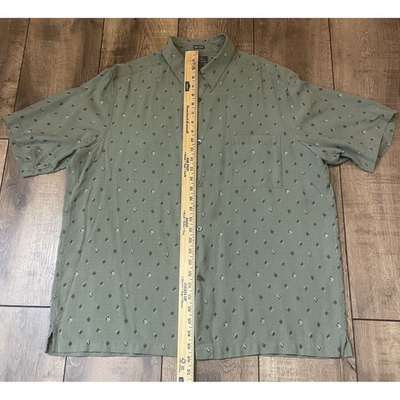 Crazy Horse A Claiborne Company 100% Silk Button Up Short Sleeve Shirt XL Olive - Picture 8 of 14